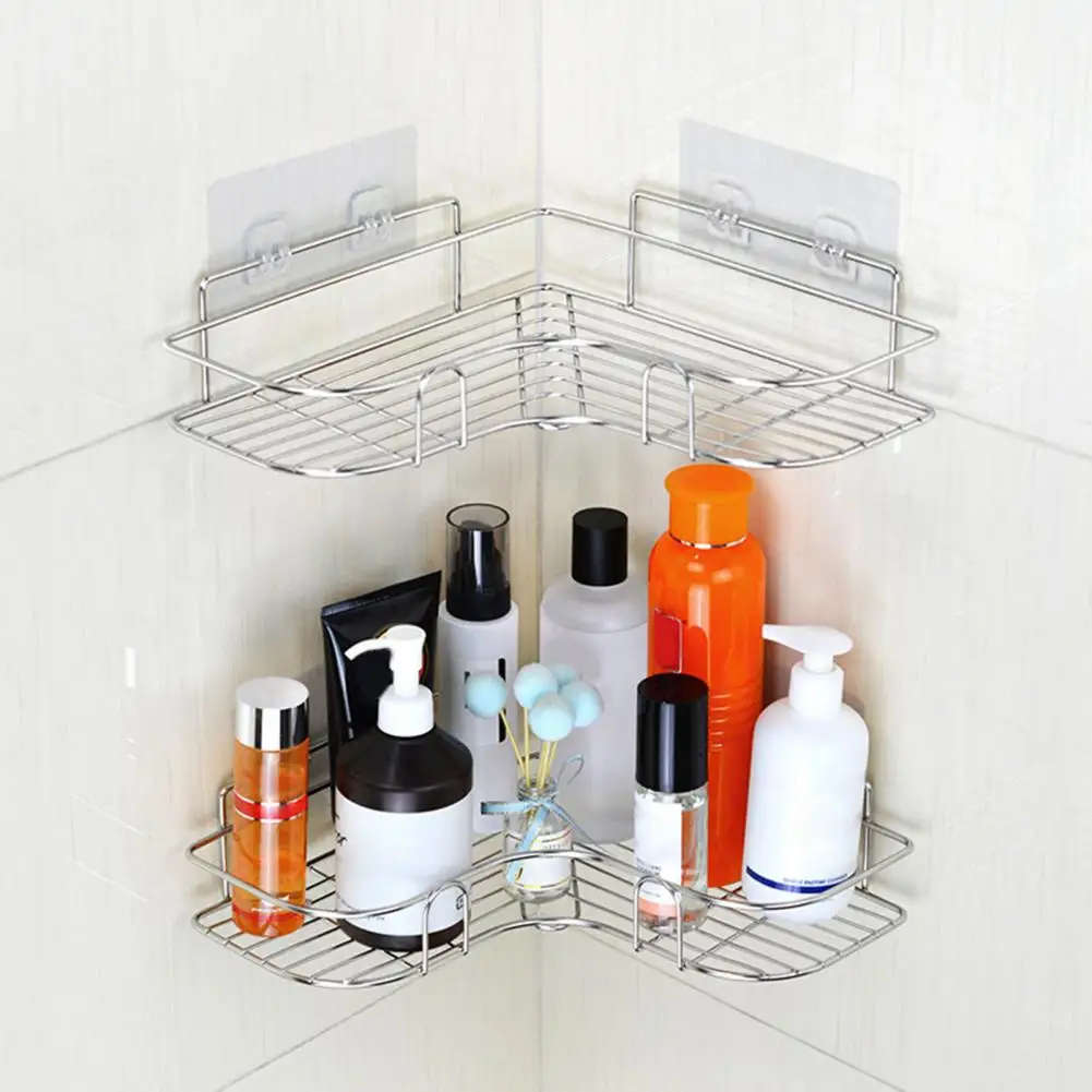 1 Set Durable Shower Sundries Organizer Corner Storage Rack Widely Use Sundries Storage Shelf Stable for Indoor
