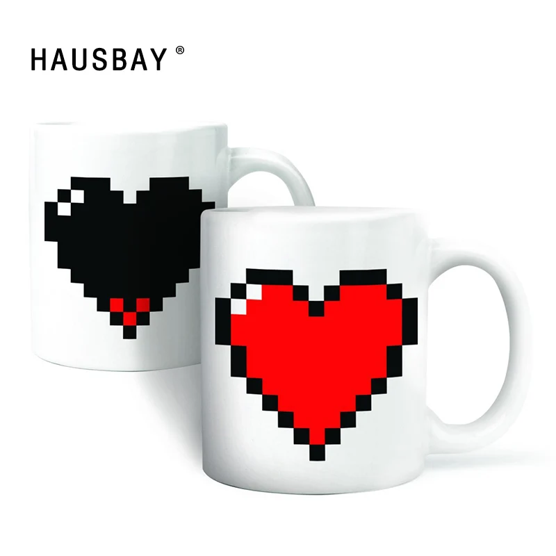 

Ceramic Pixel Heart Changing Color Mug Temperature Sensing Magic Cup Coffee Tea Mug Creative Gift Office Desktop Decoration 1114
