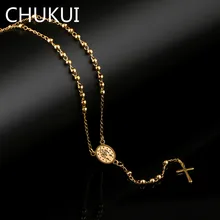 CHUKUI женские Молитвенные Четки, ожерелье 3 мм из нержавеющей стали золотистые и Серебристые камни Y религиозный крест ожерелье 20ines