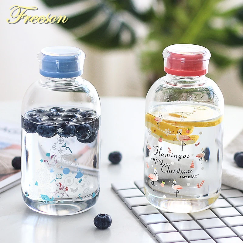 

Flamingo Unicorn Glass Water Bottle with Sleeve 600ml Christmas Sport Bottles Xmas Camping Bottle Tour Drinkware Dropshipping