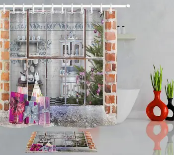 

Christmas Shower Curtains Bathroom Xmas Window Tree Tree Snowflakes Shower Curtains With 12 Hooks New Year Gift Door Carpet
