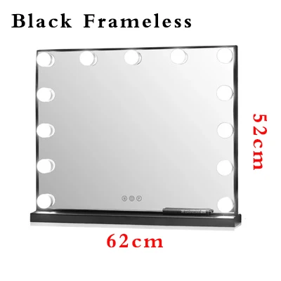 Black 62x52cm Голливудский стиль освещенное косметическое зеркало для макияжа с регулируемой яркостью светодиодный светильник с сенсорным управлением - Цвет: Black 62x52cm