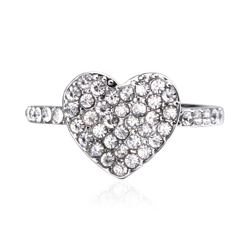 USTAR блестящие фианиты кристаллы Сердце Обручальные кольца для женщин кубического циркония серебряные свадебные кольца на палец женские ювелирные изделия Anel подарок
