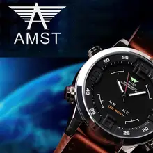 Брендовые кварцевые часы AMST для мужчин, повседневные Простые спортивные часы, уличные военные армейские часы с кожаным ремешком, водонепроницаемые часы 3006-2