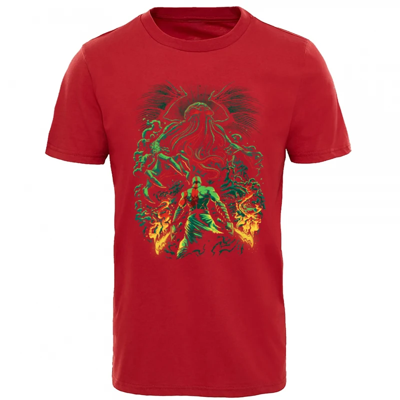 Футболка God of War для мужчин Clash Of The Old Gods Топы И Футболки Great Cthulhu с принтом футболки для мужчин летние хлопковые футболки с короткими рукавами - Цвет: Red