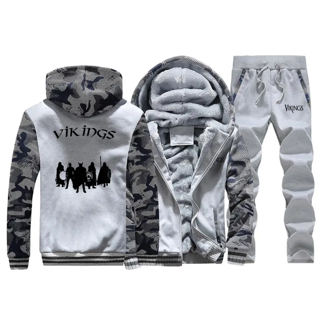 Light Gray 1 Viking legend, спортивный костюм, Мужская Толстая толстовка+ брюки, костюм для мужчин, s, Осень-зима, толстовки, Мужское пальто, флисовая куртка+ штаны, комплекты из 2 предметов - Цвет: Light Gray 1
