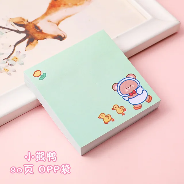 80Page Mint Rabbit Sticky Notes Cute Bunny Student Cartoon Can Tear Memo Pads Kawaii Stationery Office School Supplies Notebook 7 Bear duck