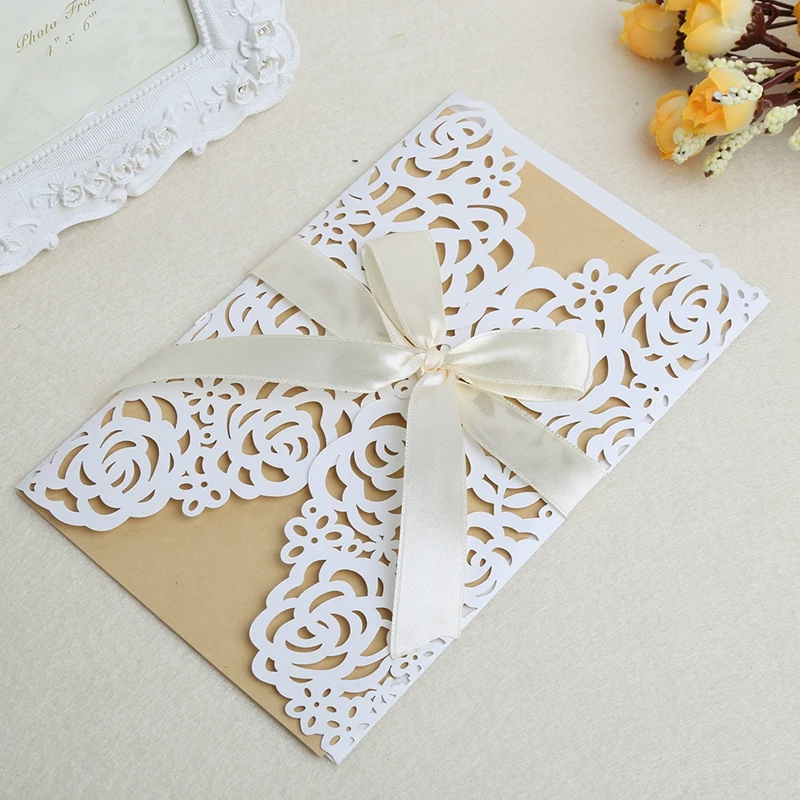  10Pcs Wedding Invitation Cards Kit with Envelopes Seals Personalized Printing D08D - 4.00036E+12