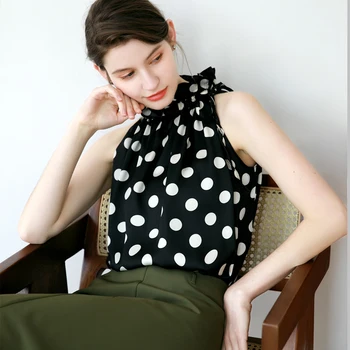 

Women Chiffon Shirt Women 2020 Summer New Commuter Polka Dot Young Wooden Ear Small Shirt Design Sense Polka Dot Sleeveless Top