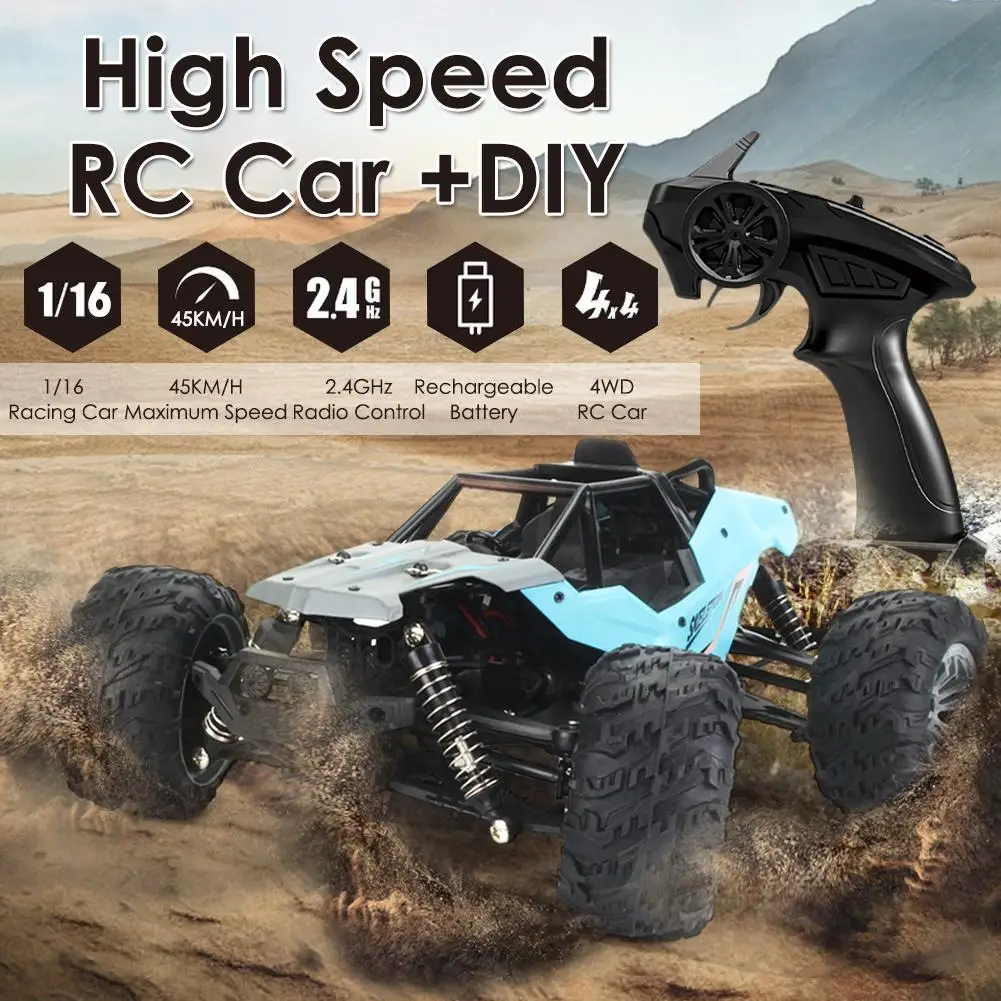

2.4GHz Remote Control Car Rechargeable DIY 4WD 1/16 Racing Car Truck Off-road Vehicle Electric Toys