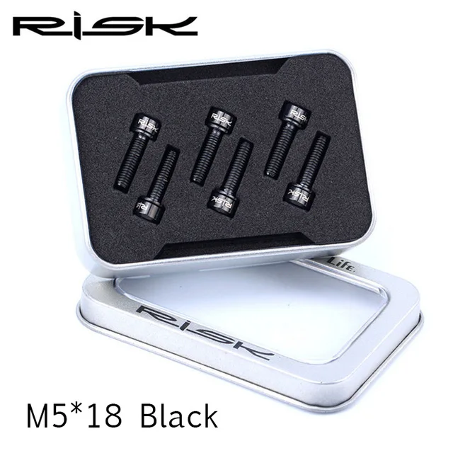 M5x18 Black RISK 6 M5* 18mmM5*20 мм TC4 титановые винты с шайбами для горного велосипеда высококачественные винты с ручками - Цвет: M5x18 Black