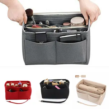 

Felt Purse Insert Organizer Portable Cosmetic Bag Fit for Handbag Tote Various Bag IK88