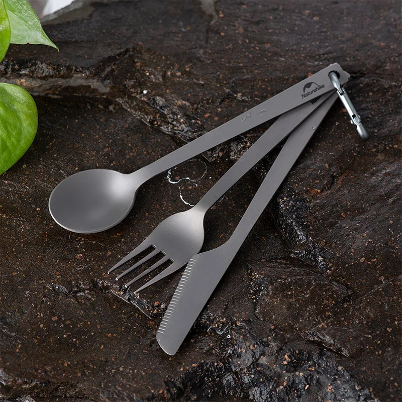 

Naturehike Titanium Tableware Set Spoon Knife Fork Camping Hiking Portable Ultralight 3 In 1 Set