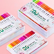 24/36/48/60/80/100 шт. Цвета тонколинейная ручка для рисования картина написанная акварелью художественный Маркер ручки двойной наконечник кисть школьные наборы для рисования