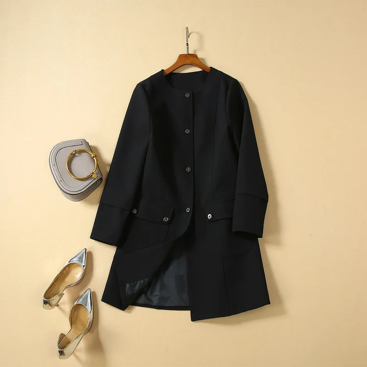 Letizia пальто дизайнерское высокое качество осень зима новые женские модные вечерние офисные винтажные элегантные шикарные черные куртки с длинным рукавом