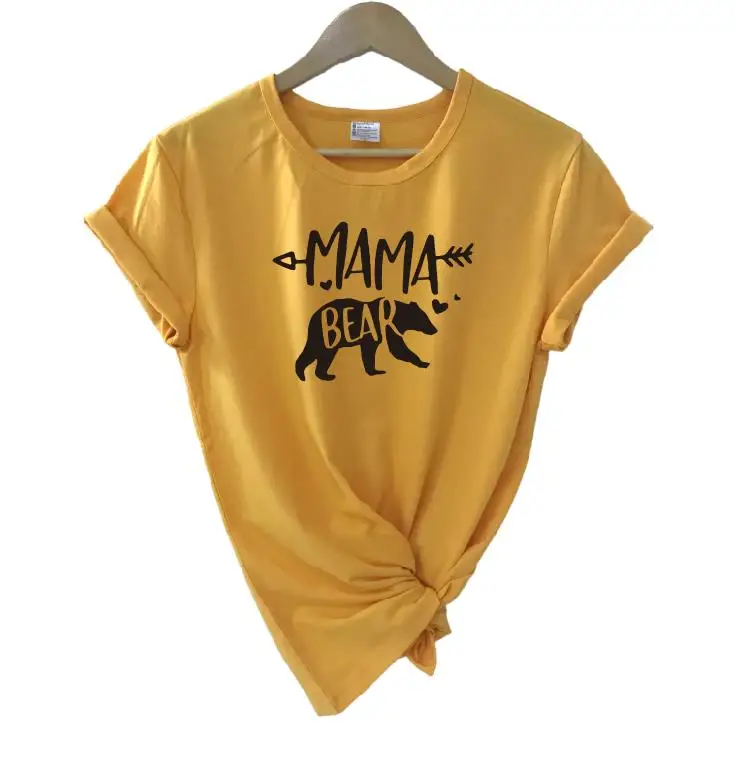 yellow t black MAMA Одинаковые футболки для всей семьи с изображением медведя, мамы, медведя, папы, медведя, футболки, повседневные футболки с короткими рукавами для маленьких девочек, хлопковые футболки, Прямая поставка - Цвет: yellow t black MAMA