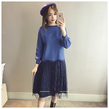 

Women Knitted Sweater Long Splicing Gauze Skirt Sets Elegant Thin Spring Autumn Korean Fashion Girl Casual A54