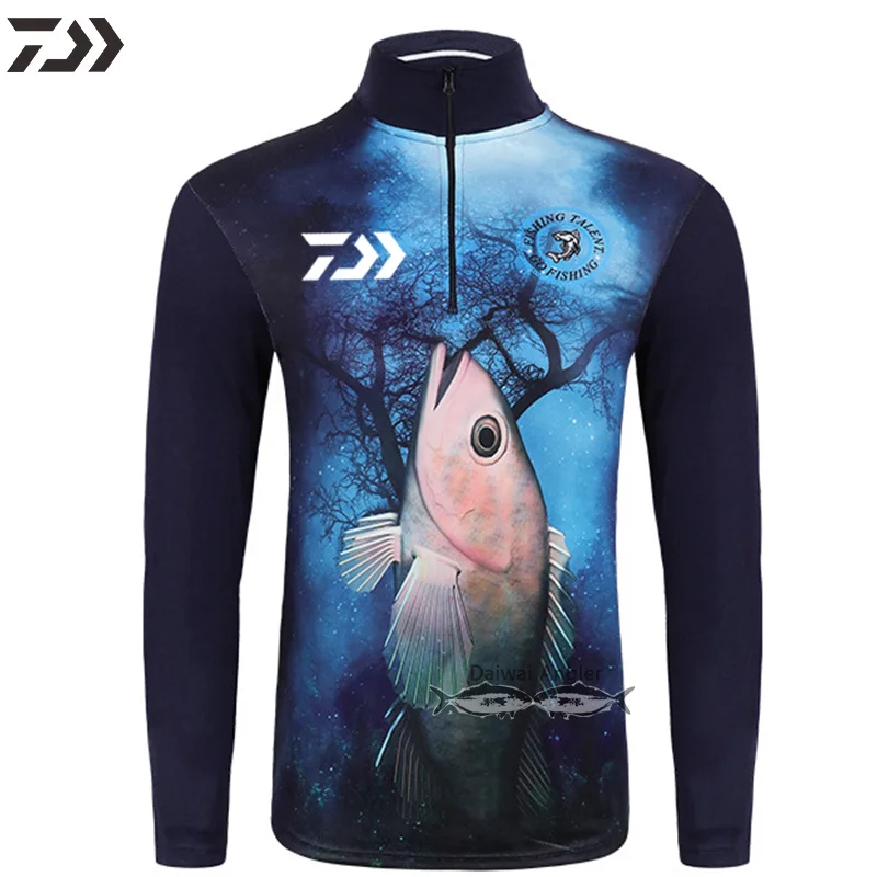 Daiwa Водонепроницаемая быстросохнущая одежда для рыбалки, Мужская полиэфирная рубашка с длинным рукавом для велоспорта, рыбалки, Майки с воротником-стойкой