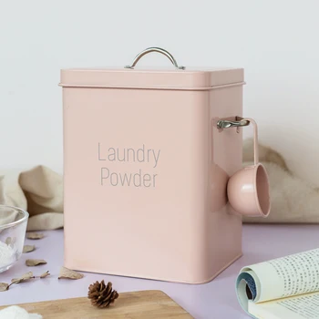 

beautiful powder coating metal zinc laundry powder boxes storage with scoop