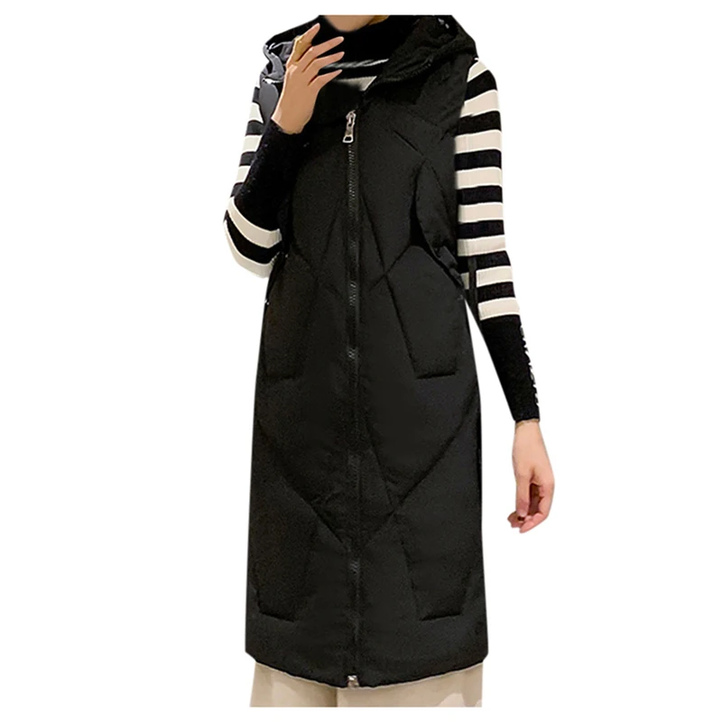 CHAMSGEND Winter Vest Women Waistcoat 2019 New Female Sleeveless Vest Jacket Hooded Warm Long Thicken Coat Colete Feminino 923