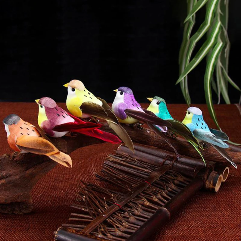 

12Pcs Mixed Color Artificial Fake Bird Foam Simulation Birds Wedding Decor Fake Bird Foam Feather Iron Clip