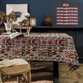 

Fashion 6 Sizes Rectangle Tablecloth Cotton Linen Fabric Dust-Proof Ethnic Table Cover for Kitchen Dinning Tabletop Decoration