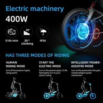Electric Bicycle 400w 48V10ah Lithium Battery 16 Iinch Tire Electric Mini Folding E-Bike Elektrische Motorcycle for Men Women 3
