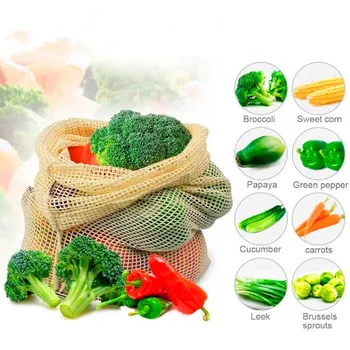 

1PC Vegetable Bags Popular Cotton Fruit Shopping Bags With Drawstring Reusable Home Net Storage Mesh Bags Machine Washable