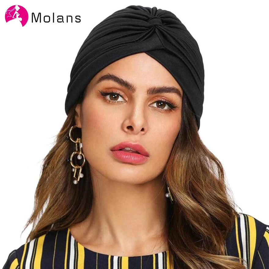 Molans женский тюрбан шляпа хиджаб Новинка Весна черный белый головной убор женский Musulman повязка на голову