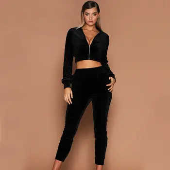 

2pcs Women Zipper Sweatshirt Elasic High Waist Pants Long Sleeve Hooded Top Two Piece Set Women Tracksuit Jumpsuit