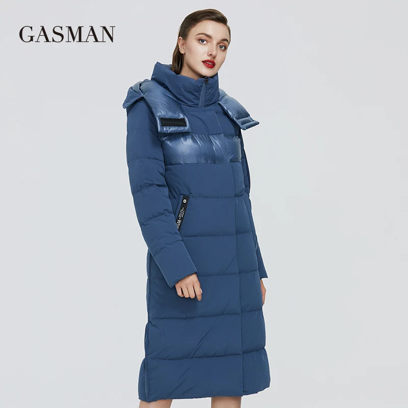 GASMAN Женская теплая парка с капюшоном черная утепленная куртка в стиле пэчворк