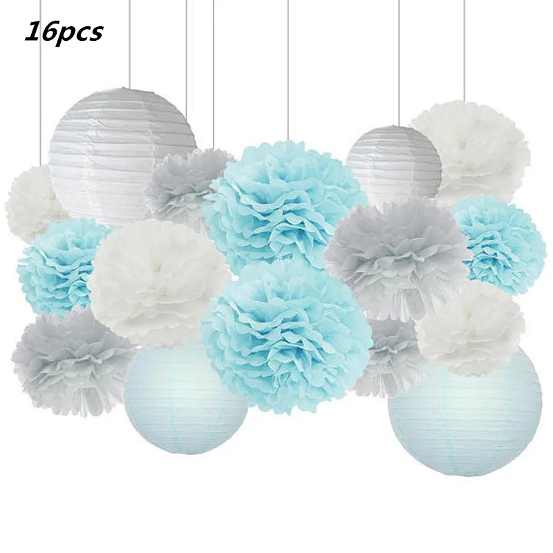 16pcs set WALMD милое детское украшение для душа 12 шт./компл. 20 25 см Цветочки из цветной бумаги Бумага помпонами шарики фонарики украшения для оформления вечеринок Свадебные туфли - Цвет: 16pcs set