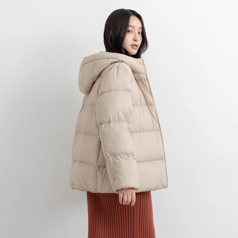 YAYA 2021 Women Puffer Jackets White Down Hat Thick Windproof Warm Hood Winter Down Women  Ladies Parkas Padded Short Coat