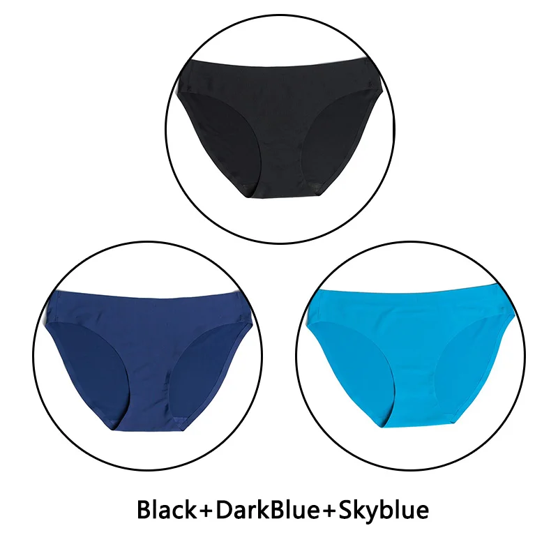 Black D-Blue S-Blue 3 шт./партия, одноцветные трусы, бесшовные кружевные трусики с открытой промежностью, нижнее белье с низкой посадкой, XS-L, нижнее белье европейского размера, женское нижнее белье, большие размеры - Цвет: Black D-Blue S-Blue