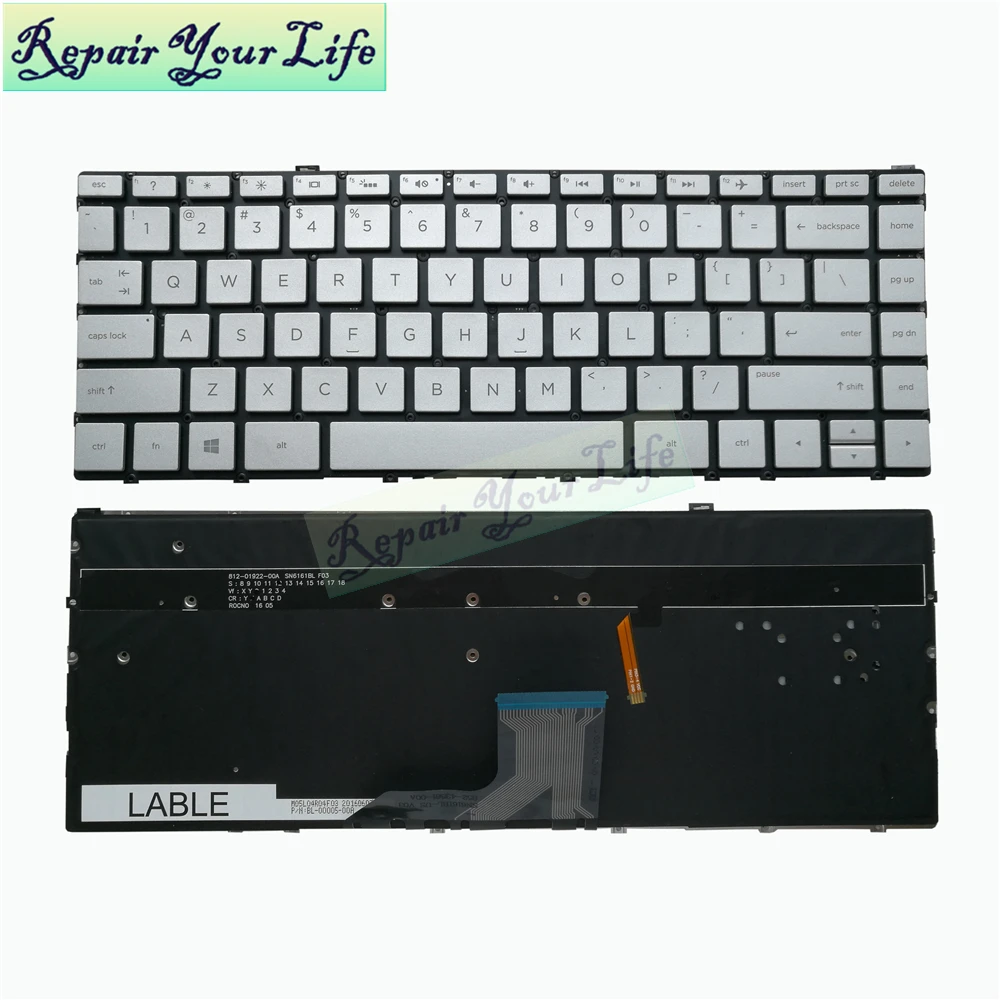 Backlit English Laptop Keyboard For HP X360 13 W 13 W000 13T W000 US Platinum Silver Kb 