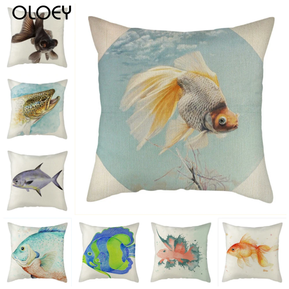 Colorful Fishes Cushion Cover Animal Cotton Linen Pillow Decorative for Home Chair Sofa Throw Pillowcase | Дом и сад