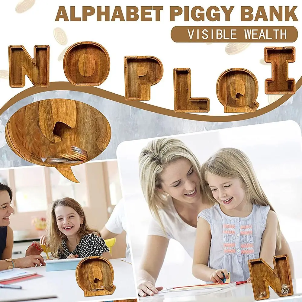 Money Jar Personalized Alphabet for Boys Girls Piggy Bank Toy Wooden Saving Coin Box Toddler Banks | Дом и сад