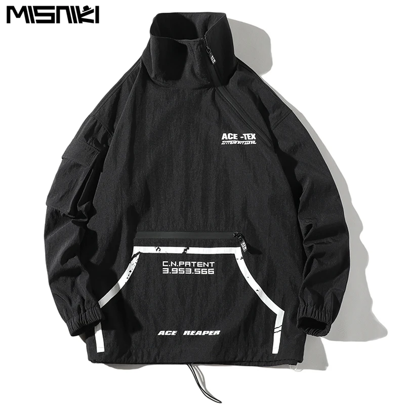 

Misniki 2019 Jackets Men Autumn New Pullover Jacket Zippers ribbon Casual Coat Men Hip Hop Streetwear Outwear JP44