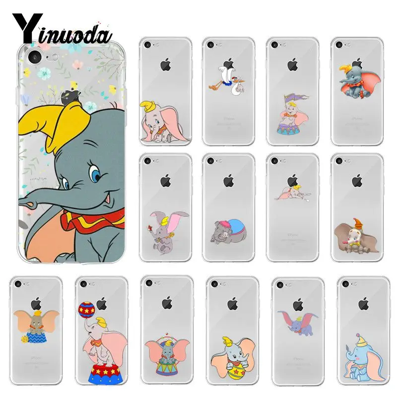 

Yinuoda Cartoon Cute Animal Dumbo baby Para Soft Silicone TPU Phone for iPhone 5 5Sx 6 7 7plus 8 8Plus X XS MAX XR Fundas Capa