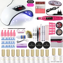 Маникюрный набор для ногтей, набор гель-лаков для ногтей, УФ-светодиодный светильник, сушилка с 12 шт., впитывающий Гель-лак для ногтей, сверла для ногтей, электрические маникюрные инструменты