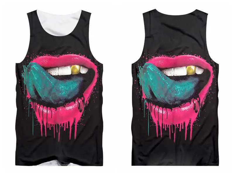 Unisex 3d tank tops Уродливые черные мужские и женские безрукавки, 3D принт, красные губы с синим язычком, майка без рукавов, спортивный жилет, мужской сексуальный спортивный жилет, Майки - Цвет: Unisex 3d tank tops