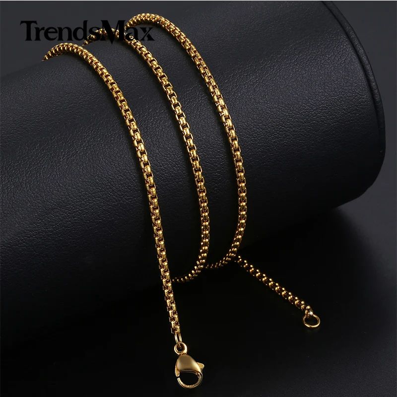 

Personalized Width 2mm Round Box Chain Necklaces For Women Men Gold Stainless Steel Necklace Never Fade Wholesale Jewelry KN385