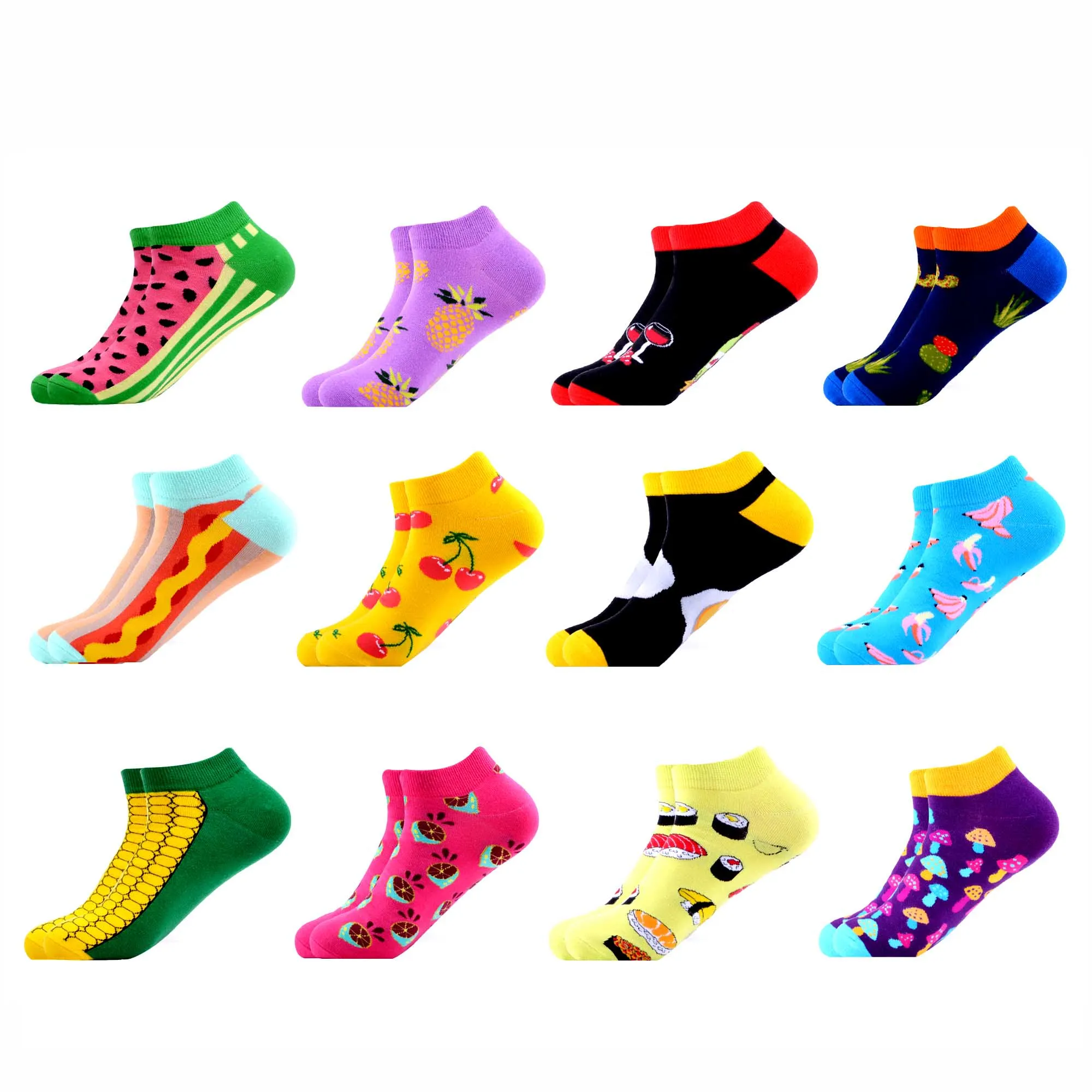 SANZETTI/12 пар/партия, летние женские повседневные носки, новинка, цветные носки по щиколотку из чесаного хлопка, Harajuku Happy, короткие носки, клетчатые носки - Цвет: B05236