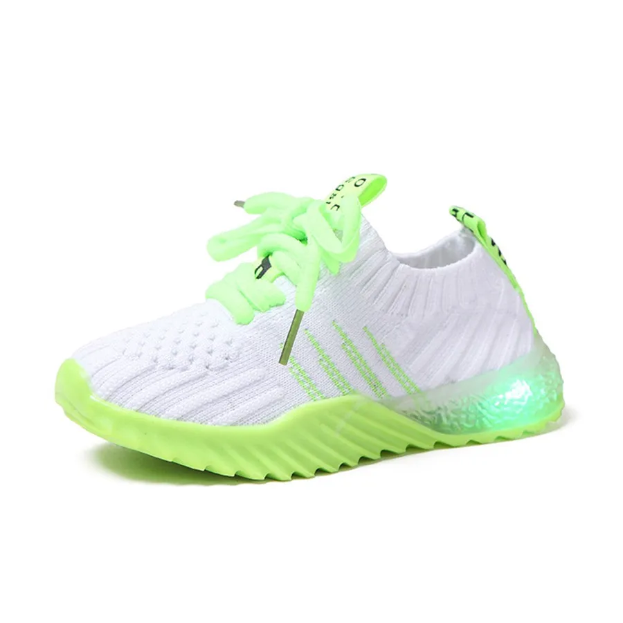 Детские кроссовки, светодиодный светильник для мальчиков и девочек, яркие цвета, футбольная обувь, светодиодный Легкая спортивная обувь, повседневная обувь, легкая обувь#40J30 - Цвет: green kids sneakers