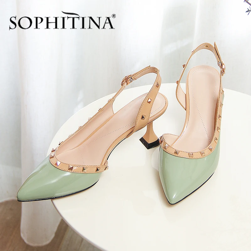 SOPHITINA Office Women Sandals Rivet Decoration Buckle Back Strap Pointed Toe Handmade Shoes Comfortable Fashion SO437 | Обувь