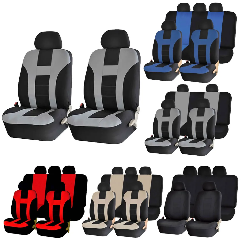 

4Pcs/9Pcs Universal Car Seat Cover Set Polyester Fabric Automobile Seat Covers Vehicle Seat Protector Interior Accessories