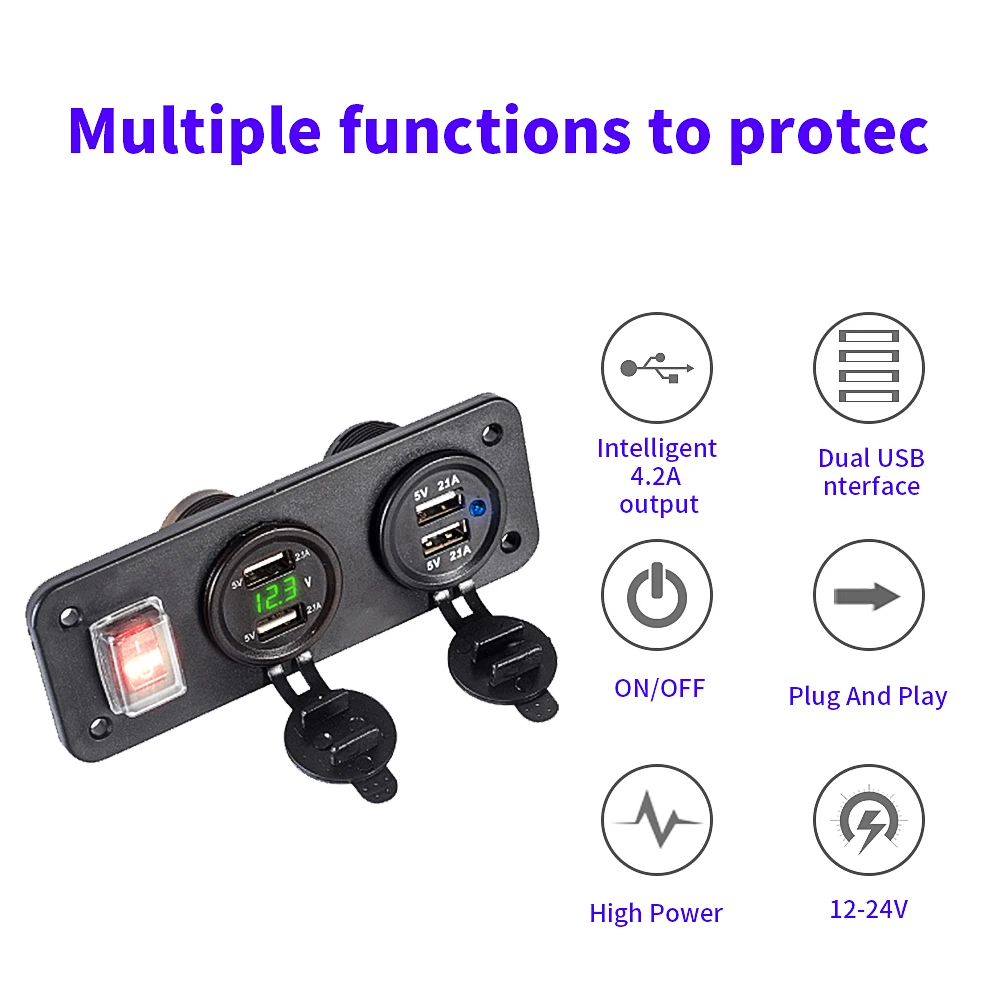 Переключатель автомобильного зарядного устройства Панель Функция Dual USB Зарядное устройство 12 V-24 V 4.2A светодиодный вольтметр вкл/выкл тумблер автомобиль лодка морской грузовой автомобиль