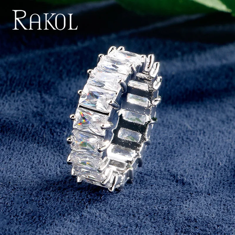 White RAKOL New Luxury Charm AAA Baguette Cubic Zirconia Wedding Rings for Women Fashion Cz Crystal Ring Party Wedding Jewelry RR21197 - Цвет основного камня: White