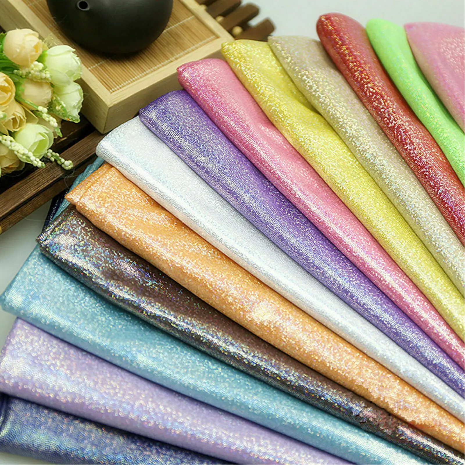 Holographic Glitter Iridescent Polyester Fabric for Fashion and Decor - 150cm Wide