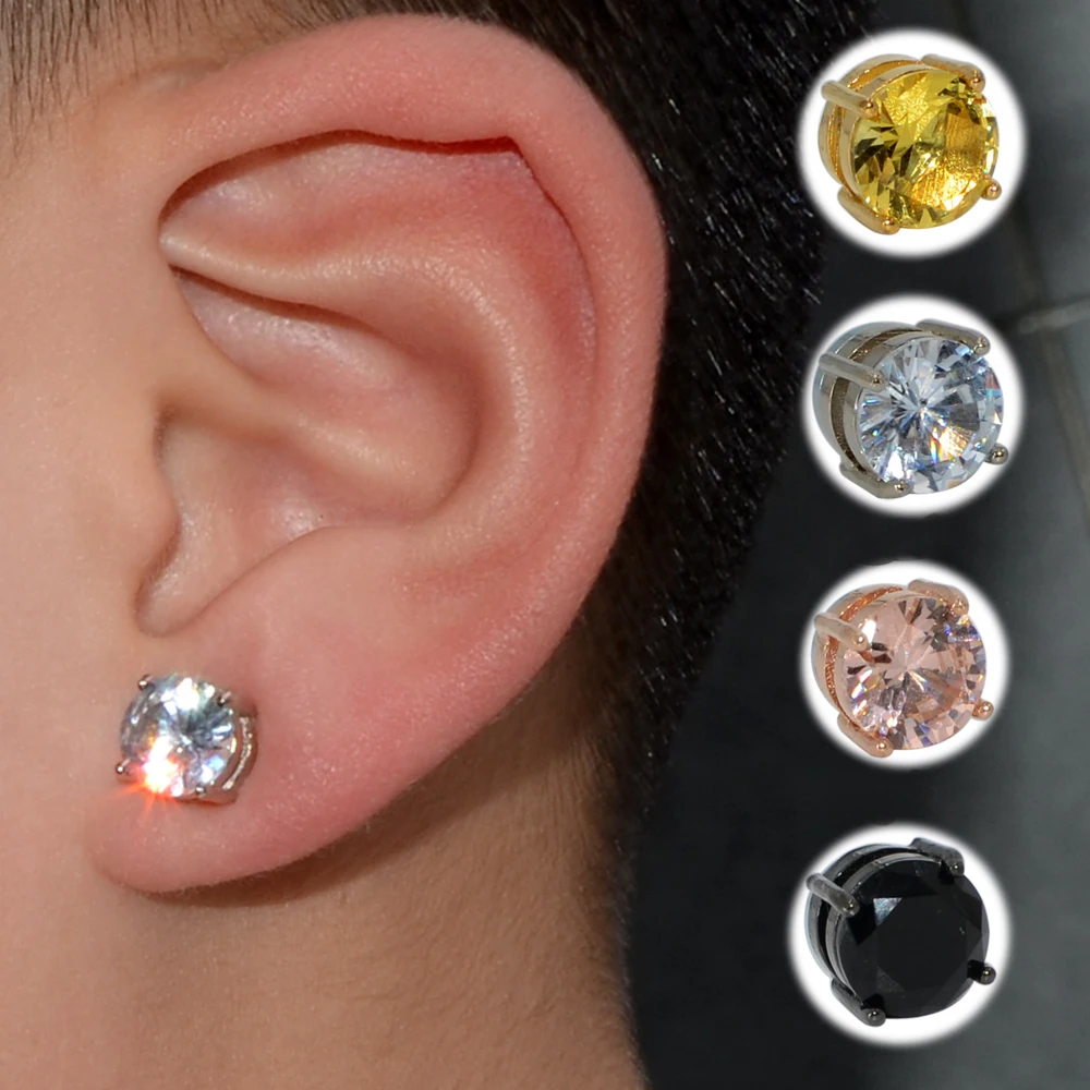 1pcs Cz Gem Punk Strong Ear Studs Set Non Piercing Earrings Fake Earrings Nose